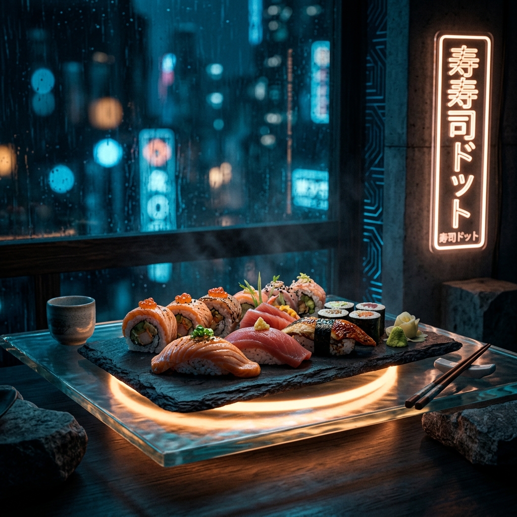 Neon Zen Sushi Background